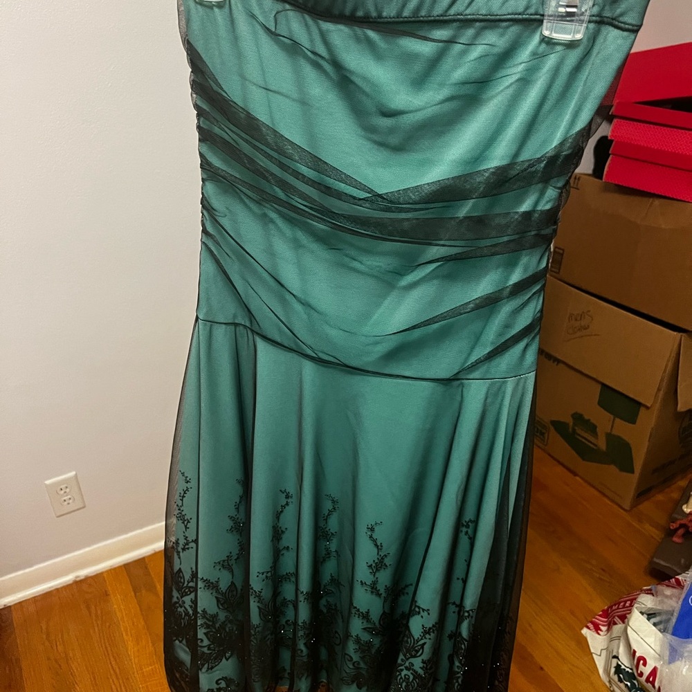 Elegant Teal and Black Dress